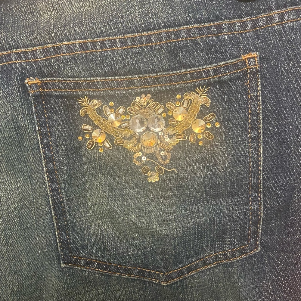 Escada Jeans Rhinestone, embroidery. Size 14. - Picture 5 of 10